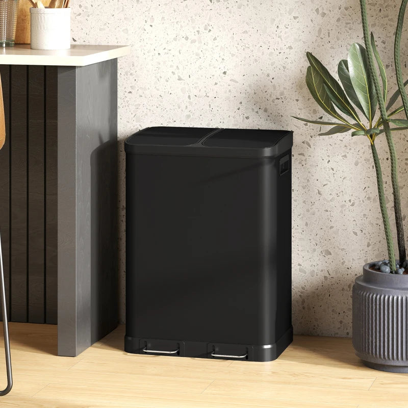 Kitchen Garbage Bin, 2 x 7.9 Gal (2 x 30 L) Trash Can, Soft-Close Garbage Can with Removable Inner Buckets, Black