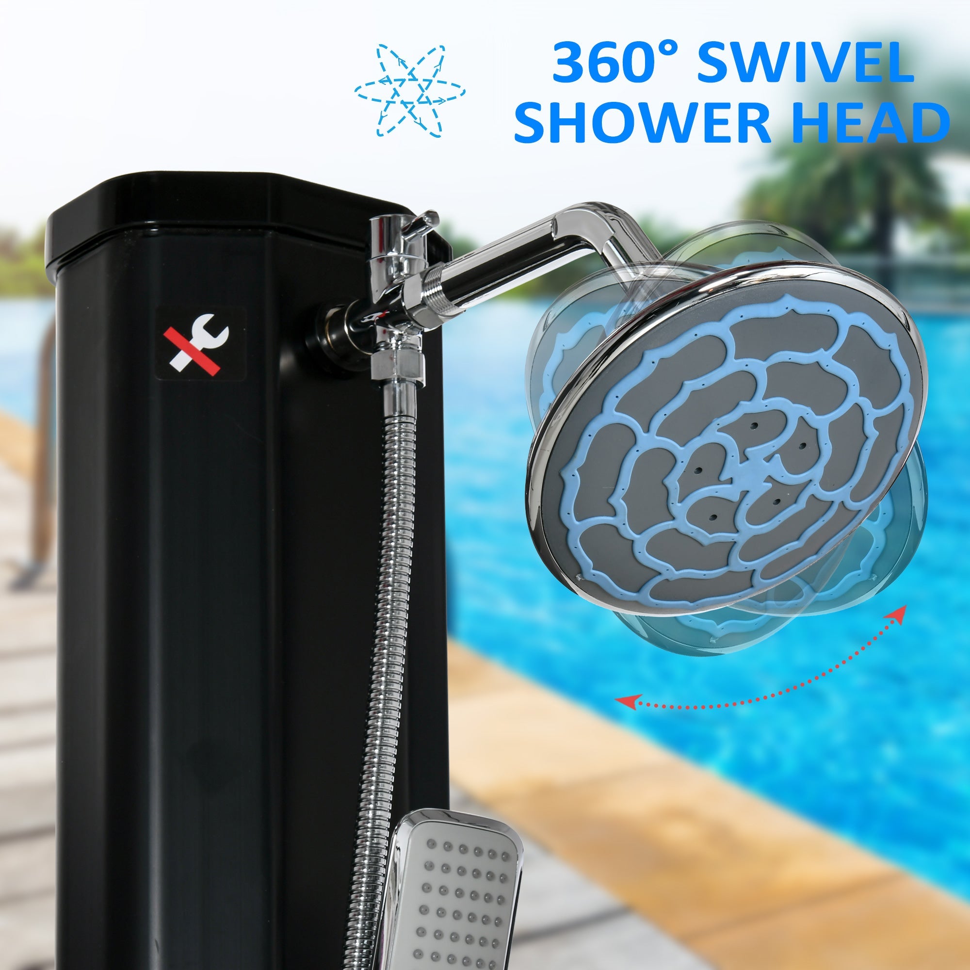 Outsunny Outdoor Solar Shower 7ft with Rotating Head Foot Faucet Temperature Pressure Adjustable 
