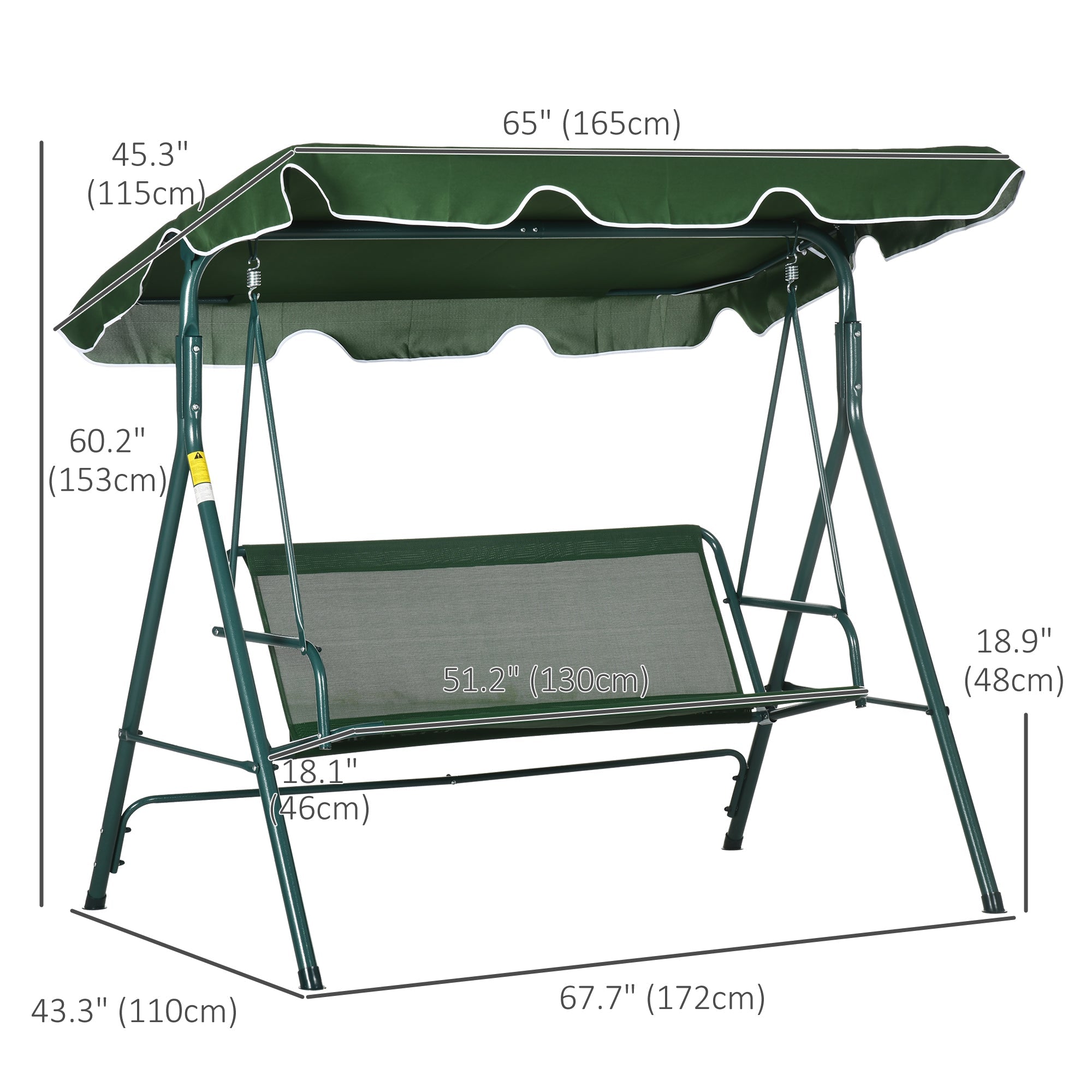 Outsunny 3-Seater Outdoor Porch Swing with Adjustable Canopy Patio Swing Chair for Garden Poolside Backyard Green and White 