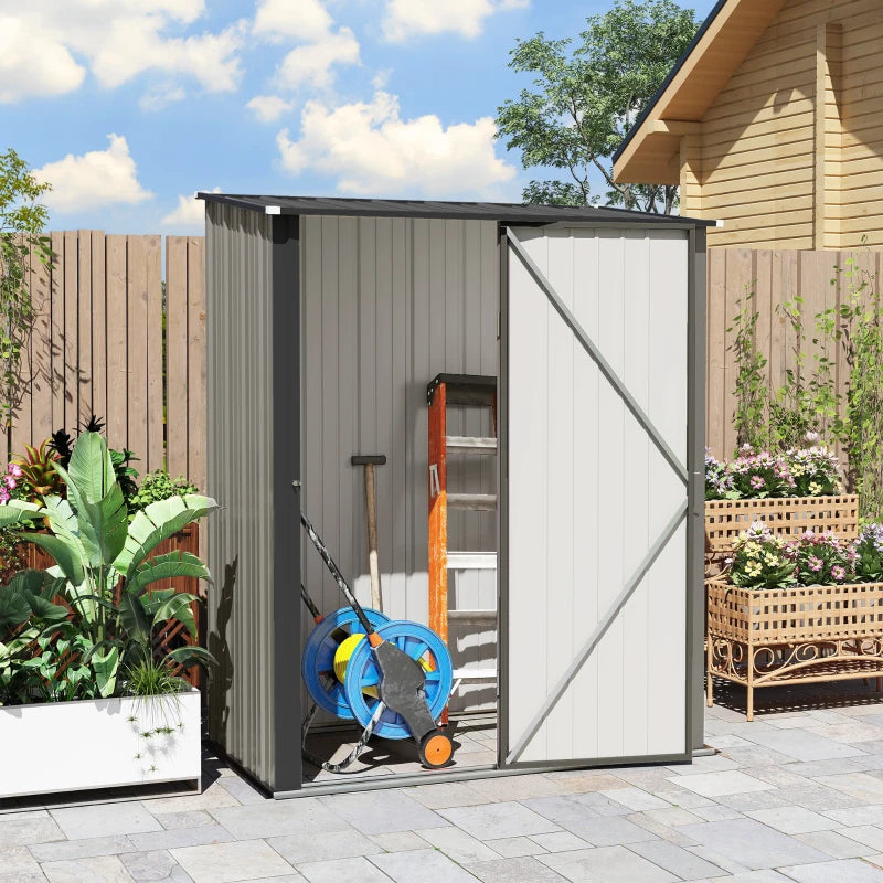 5' x 3' Outdoor Storage Shed, Steel Garden Shed with Single Lockable Door, Tool Storage Shed for Backyard, Grey