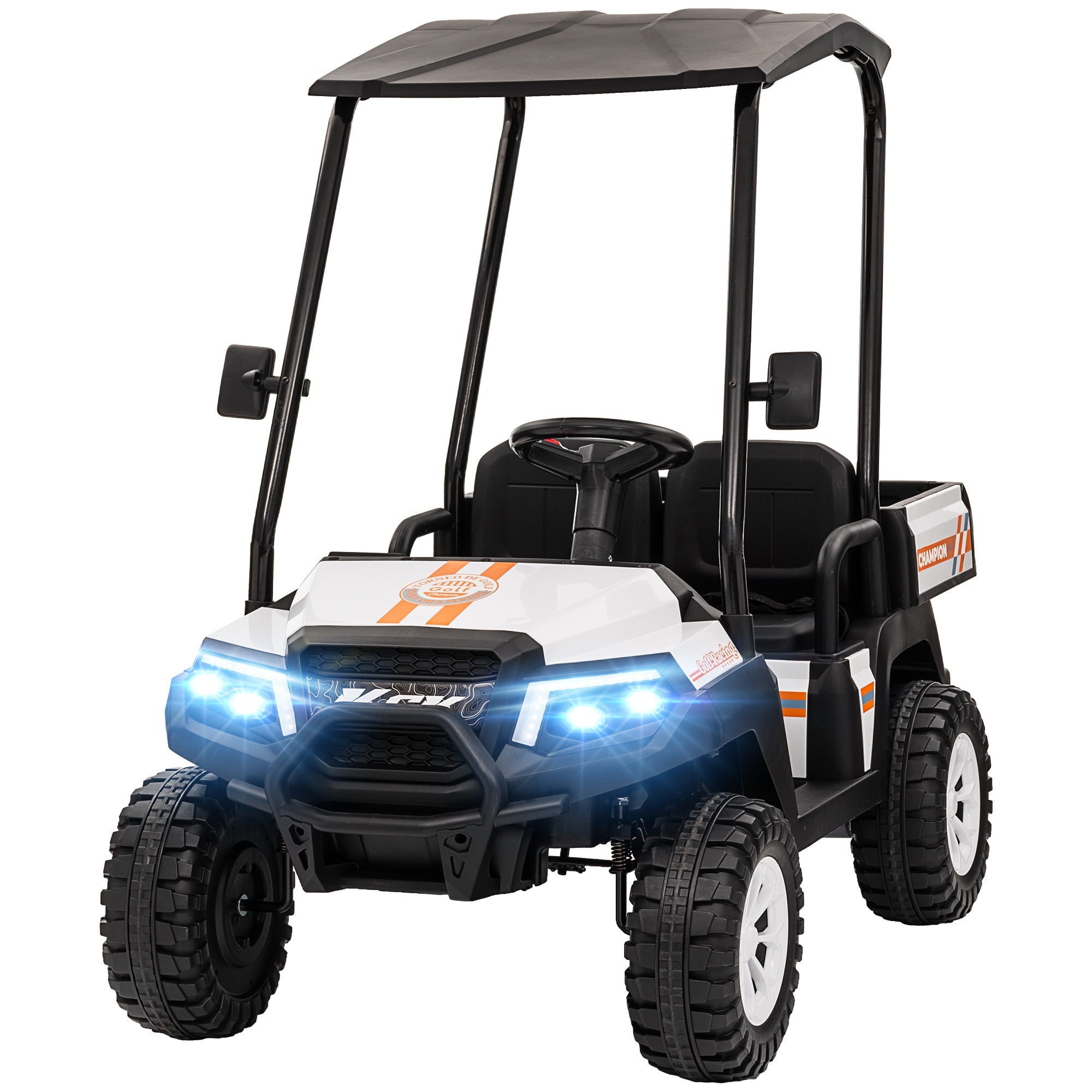 Qaba 24V 2 Seater Electric Car for Kids w/ Remote Control, 4 Wheels Spring Suspension, Soft Start, Storage, Sunshade, White 