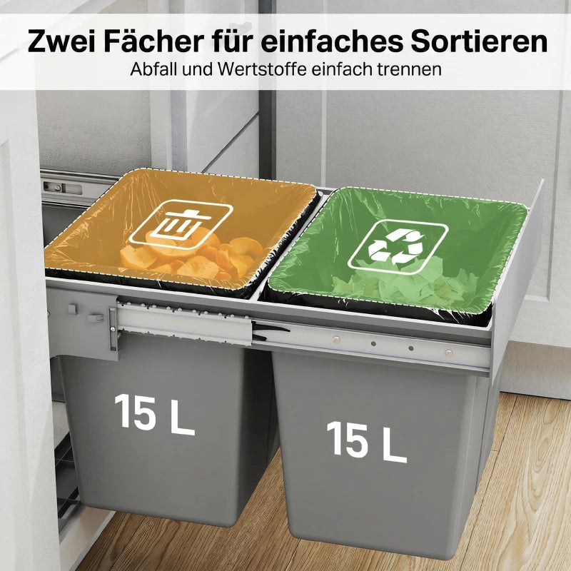 Pull Out Bin with Dual 4-Gallon Removable Compartments, Under Sink Garbage Can with Soft-Close Slides, Light Grey