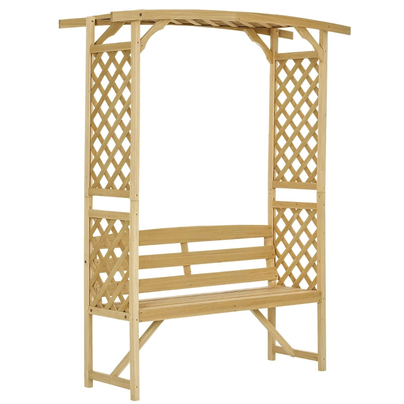 Garden Arch with 2 Person Bench, Wooden Garden Arbor Archway Trellis for Climbing Plants, Lawn, Backyard Decor, Natural