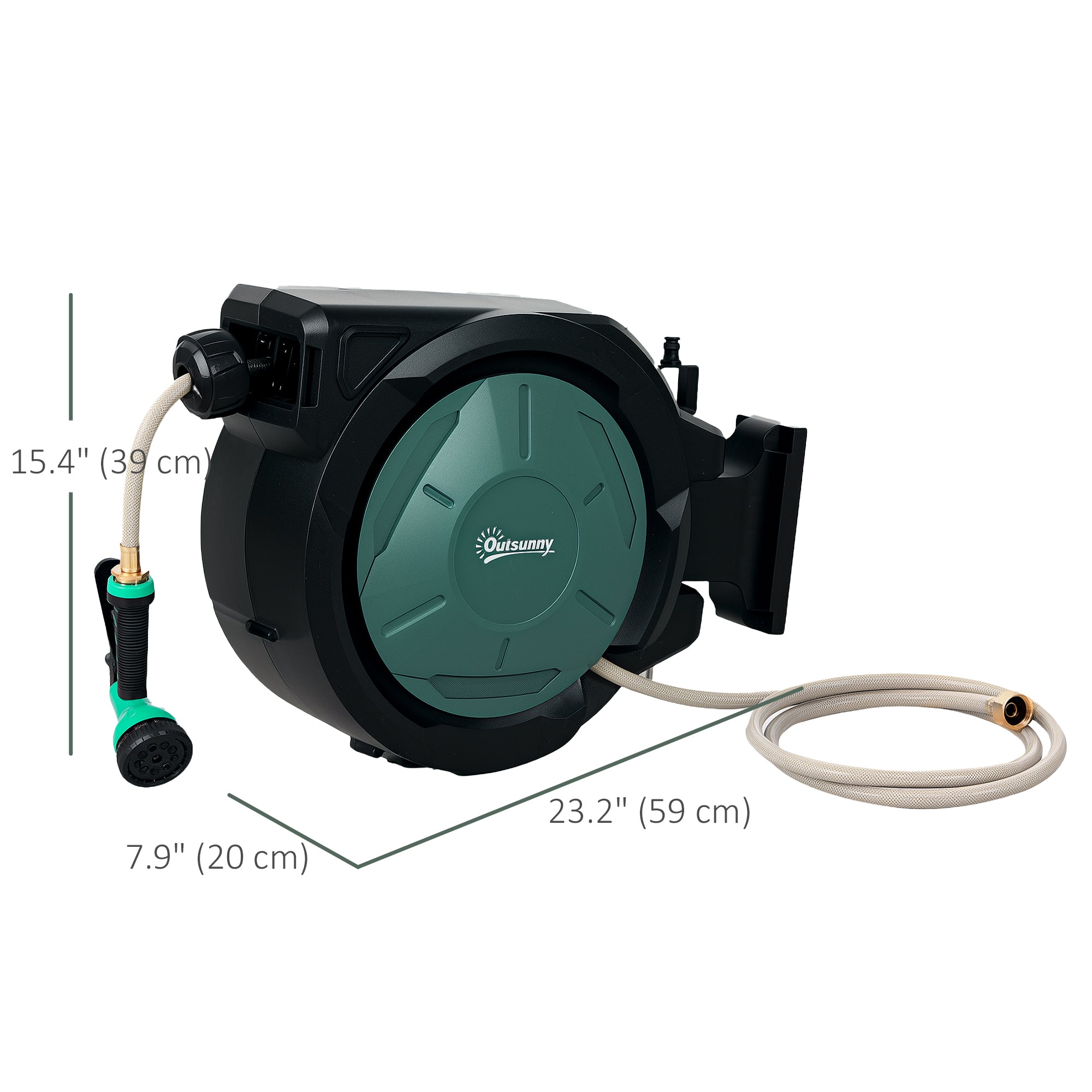 Outsunny 1/2 in x 65ft Wall Mounted Garden Hose Reel, Retractable Water Hose Reel with Auto Rewind, Any Length Lock, Blue 