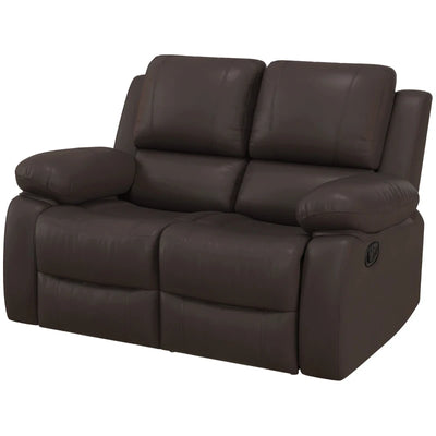 HOMCOM PU Leather Manual Recliner Sofa, Double Reclining Loveseat with Pullback Control Footrest for Living Room, Brown 