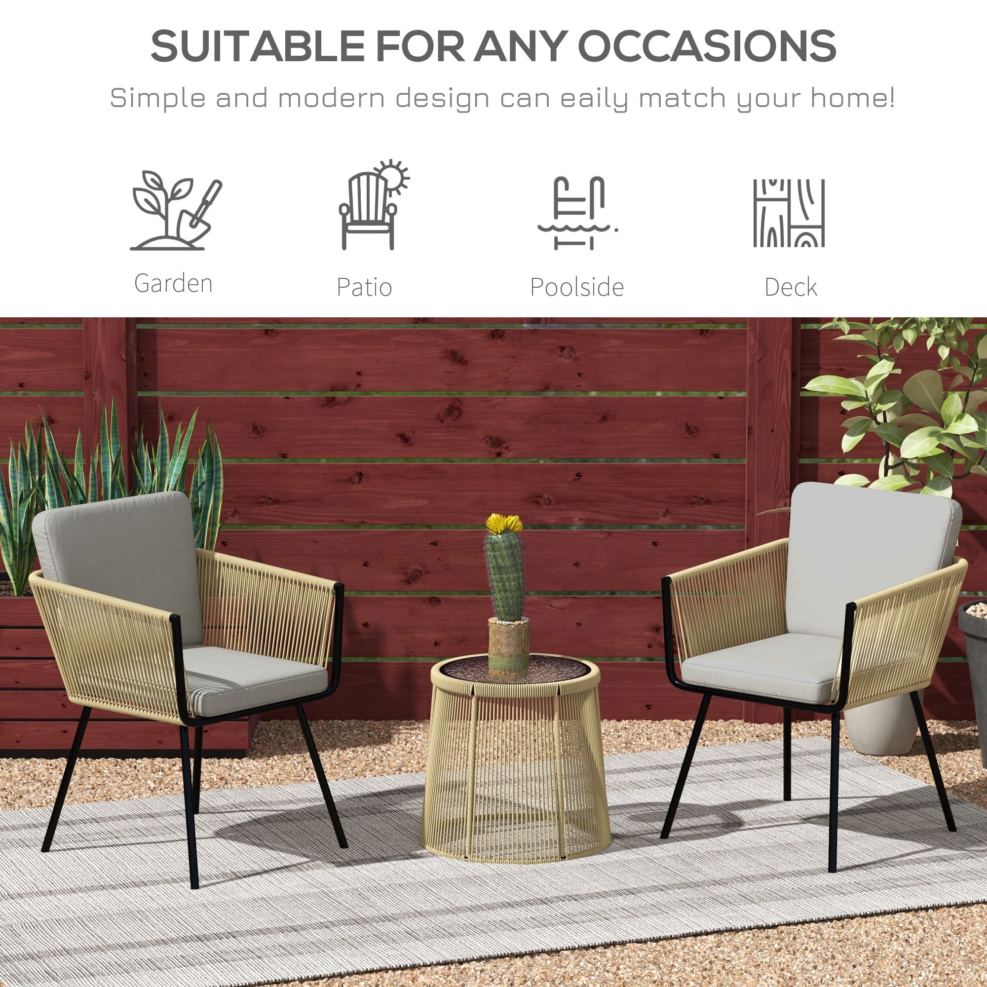 Outsunny Outdoor Patio Bistro Set 3 Piece Light Grey Wicker Rattan Furniture Metal Legs Garden Backyard Deck 