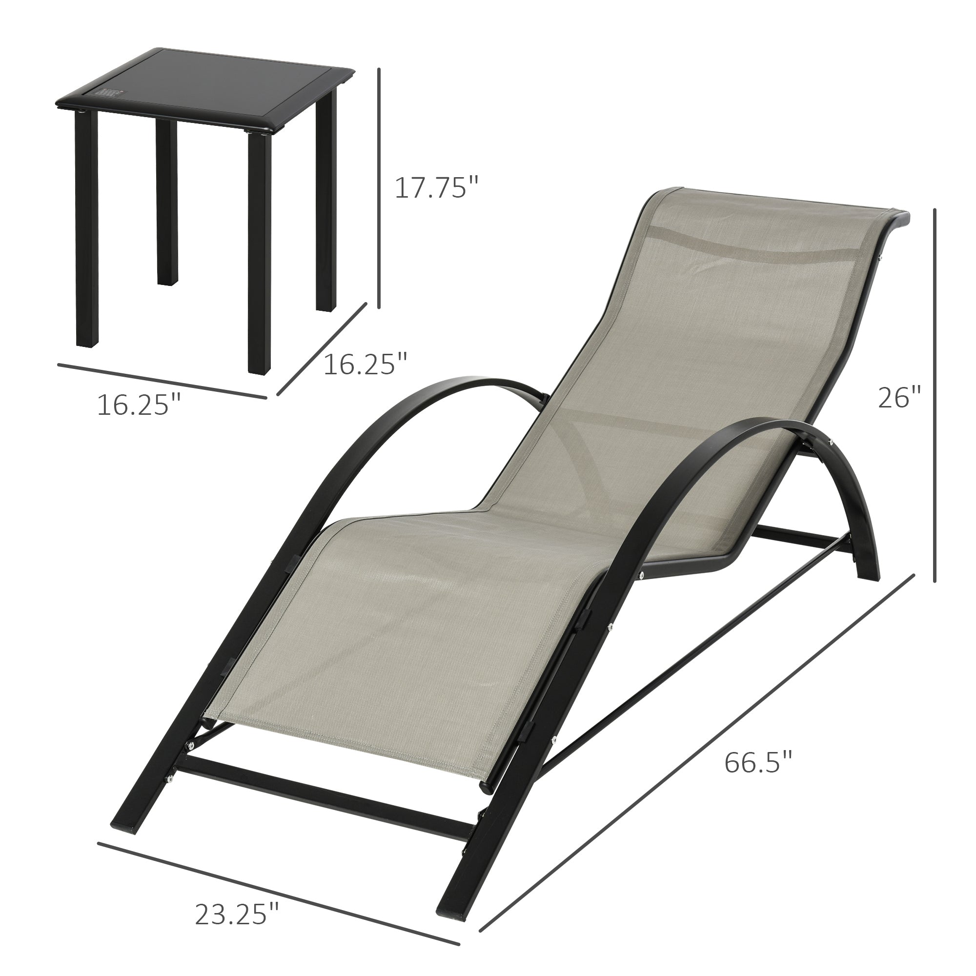 Outsunny Patio Lounge Chair Set: Outdoor Sunbathing with Side Table, Gray Finish for Stylish Comfort 
