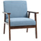 HOMCOM Modern Linen Armchair: Cushioned Seat, Wood Legs, Bedroom/Living Room, Blue