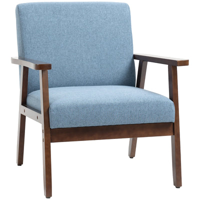 HOMCOM Modern Linen Armchair: Cushioned Seat, Wood Legs, Bedroom/Living Room, Blue 
