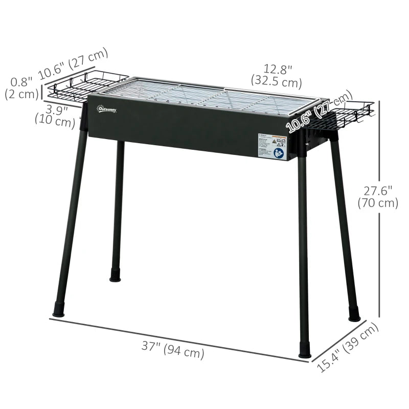 Portable BBQ Grill, Charcoal Grill with Side Seasoning Baskets, Hooks and Nets for Outdoor, Picnic, Camping, Black