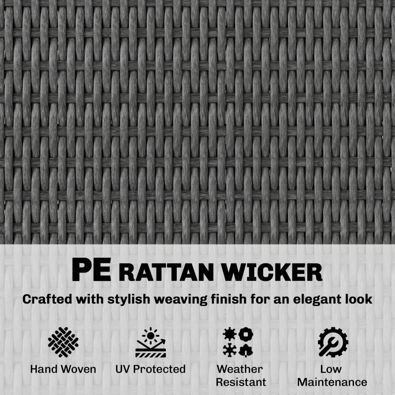 Wicker Outdoor Storage Cabinet with 2 Doors and Drawers, 2-Tier Shelf Rattan Patio Storage Cabinet, Dark Grey