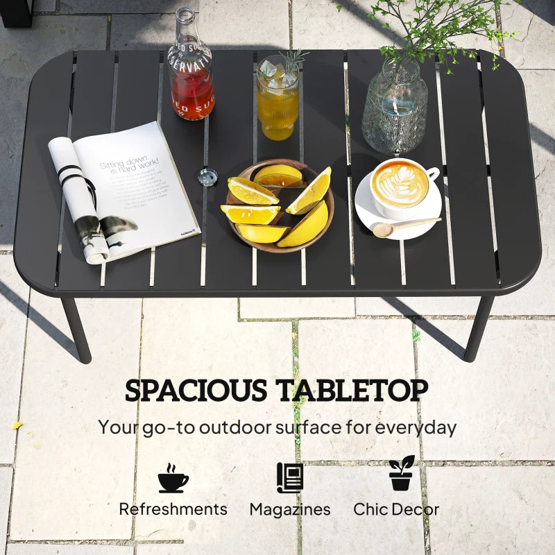 Outdoor Coffee Table, All-Weather Rectangle Metal Patio Coffee Table with Slatted Tabletop for Outside