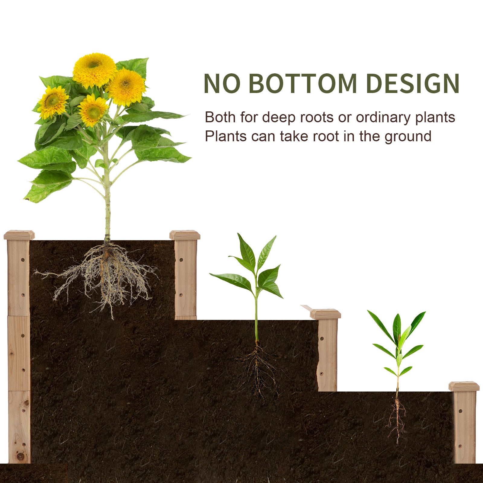 Outsunny Raised Garden Bed 49"x49"x22" 3-Tier Wooden Planter Elevated Stand Yard Patio 