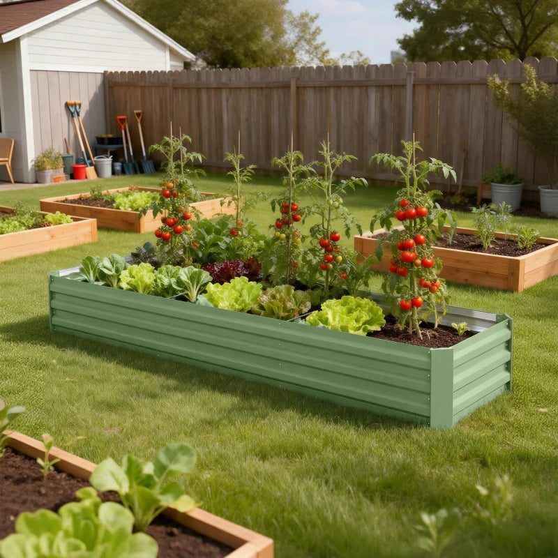 8'x2'x1' Galvanized Raised Bed, Large Elevated Planter Box for Growing Flowers, Herbs and Vegetables, Light Green