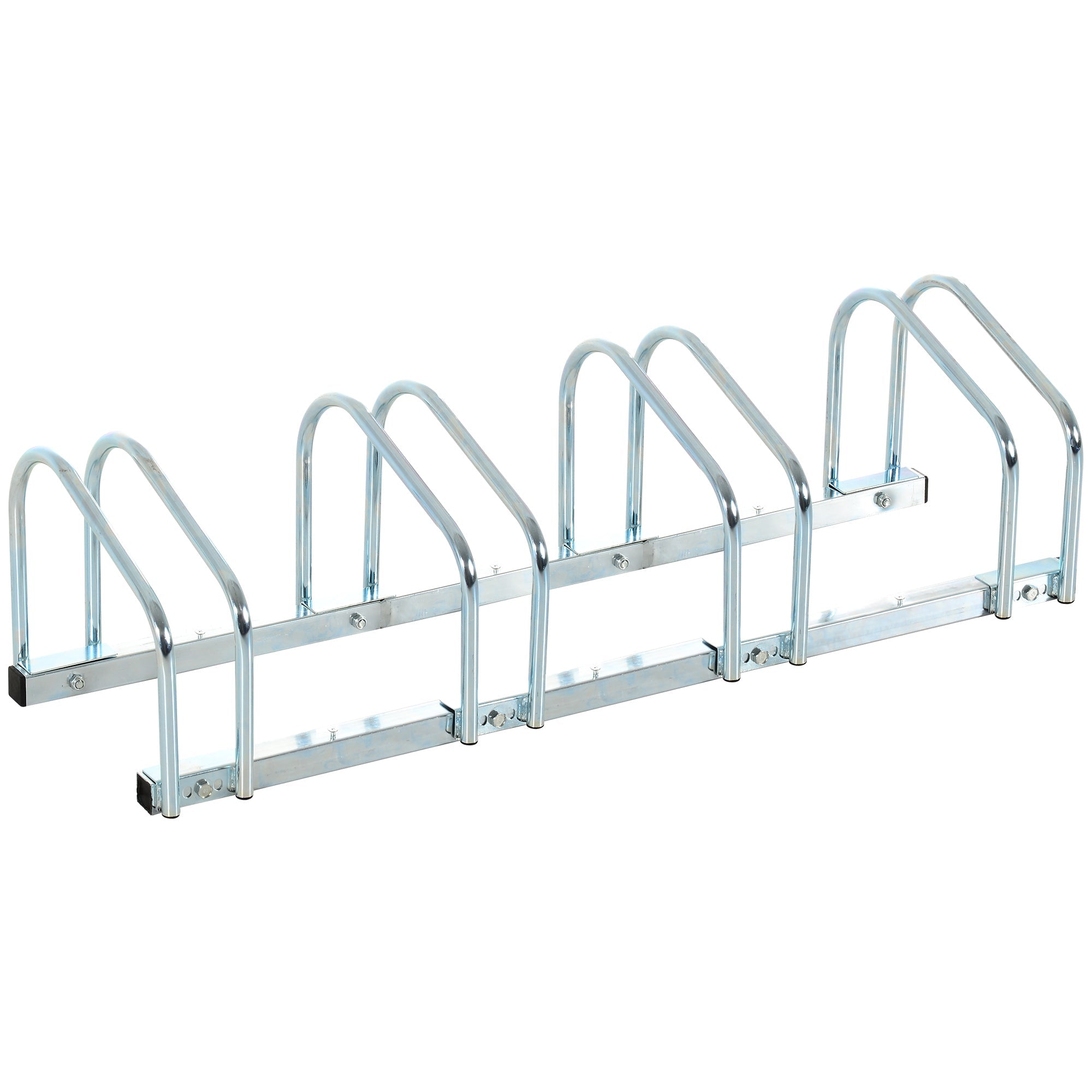 Soozier 4-Bike Bicycle Floor Parking Rack Cycling Storage Stand Garage Organizer for Indoor and Outdoor Use Silver 