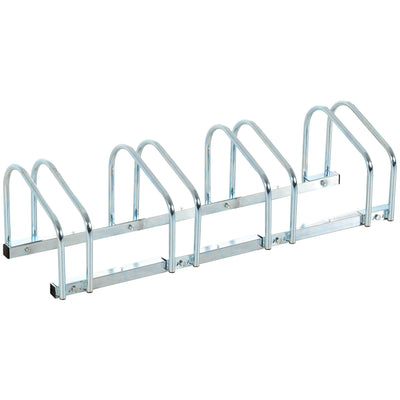 Soozier 4-Bike Bicycle Floor Parking Rack Cycling Storage Stand Garage Organizer for Indoor and Outdoor Use Silver 