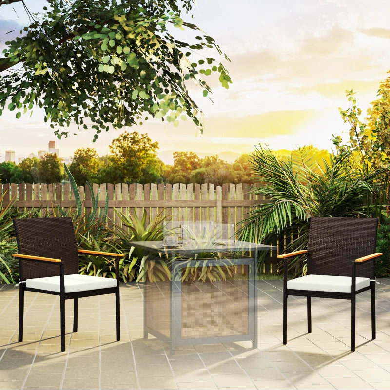Stackable Wicker Patio Chairs Set of 2 with Removable Cushion, Armrest for Garden, Porch, Yard, Cream White