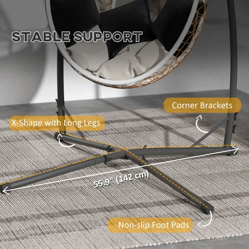 Hammock Chair Stand, Heavy Duty Steel Hanging Chair Stand for Swing Chair, Egg Chair Stand with Cup Holder, Black