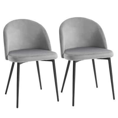 HOMCOM Velvet Dining Delight: Elegant Mid-Back Side Chairs Set of 2 for Dining Room or Living Room, Grey Finish 
