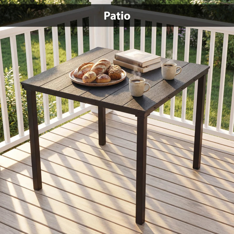 Outdoor Dining Table for 4, Square HDPE Patio Table with Metal Legs for Garden, Backyard, Balcony, Deck, Black