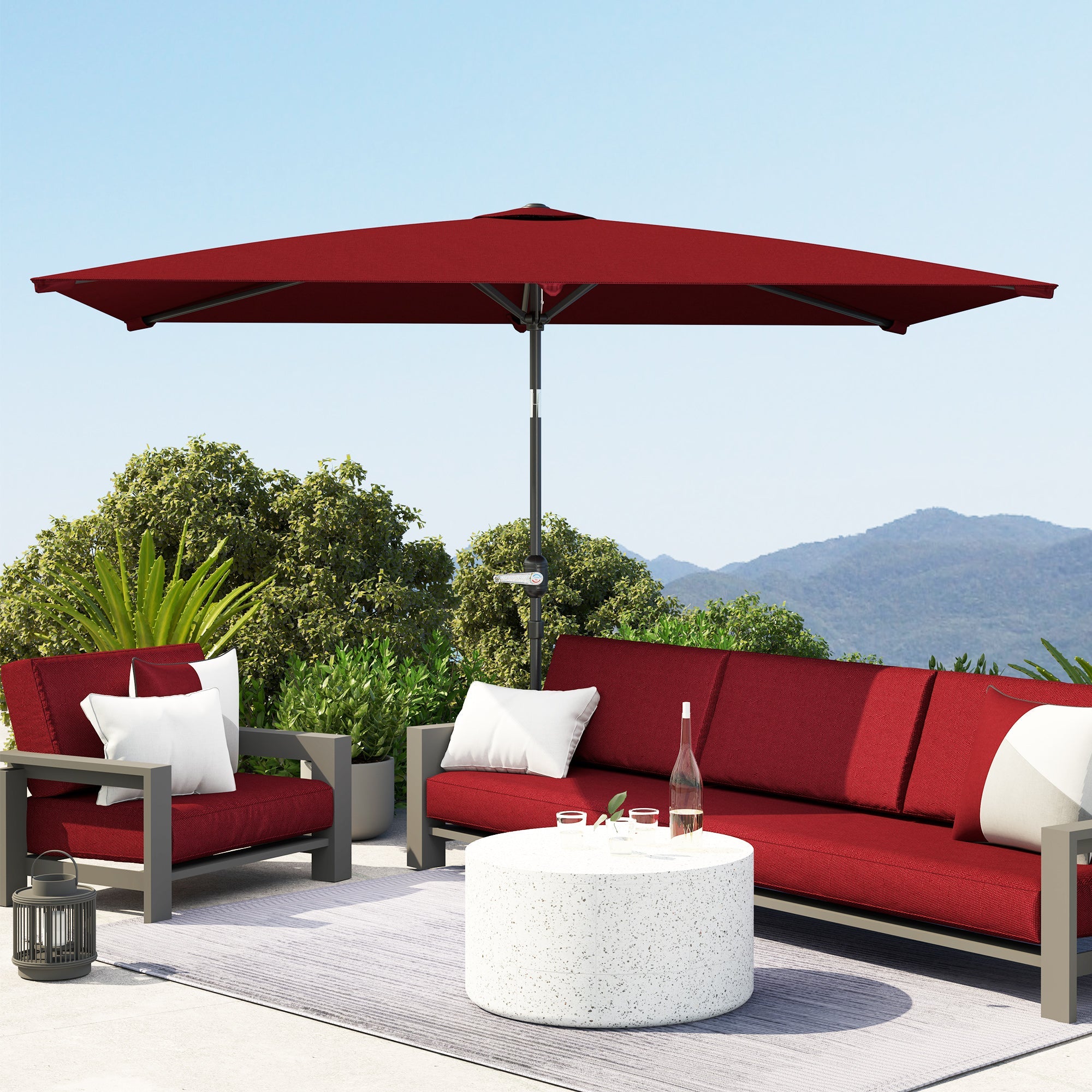Outsunny 6.6x9.6ft Rectangle Aluminum Tilt Patio Umbrella, Garden Market Parasol, Outdoor Sunshade Canopy with Crank, Wine Red 