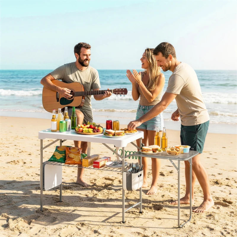 Fish Cleaning Table Folding Sink Portable Camping Sink with Side Shelf & Bottom Rack for Outdoor White