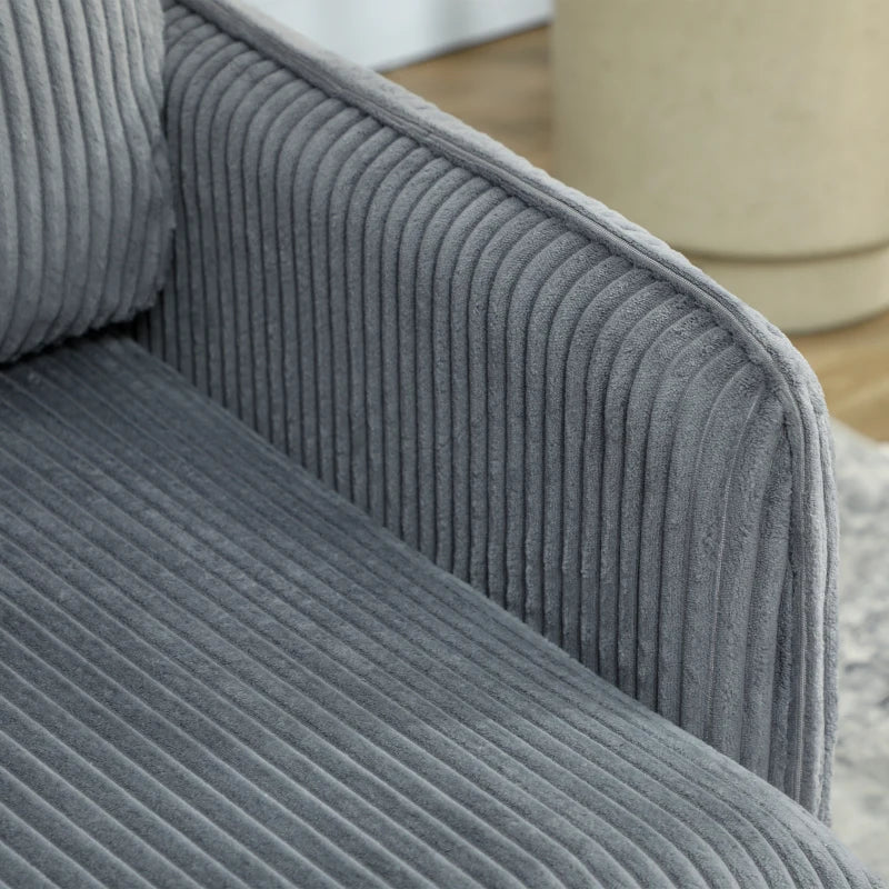 55" Loveseat Sofa, Corduroy Love Seat w/ S spring, Steel Legs and Button Tufting, Small Couch for Living Room, Dark Grey