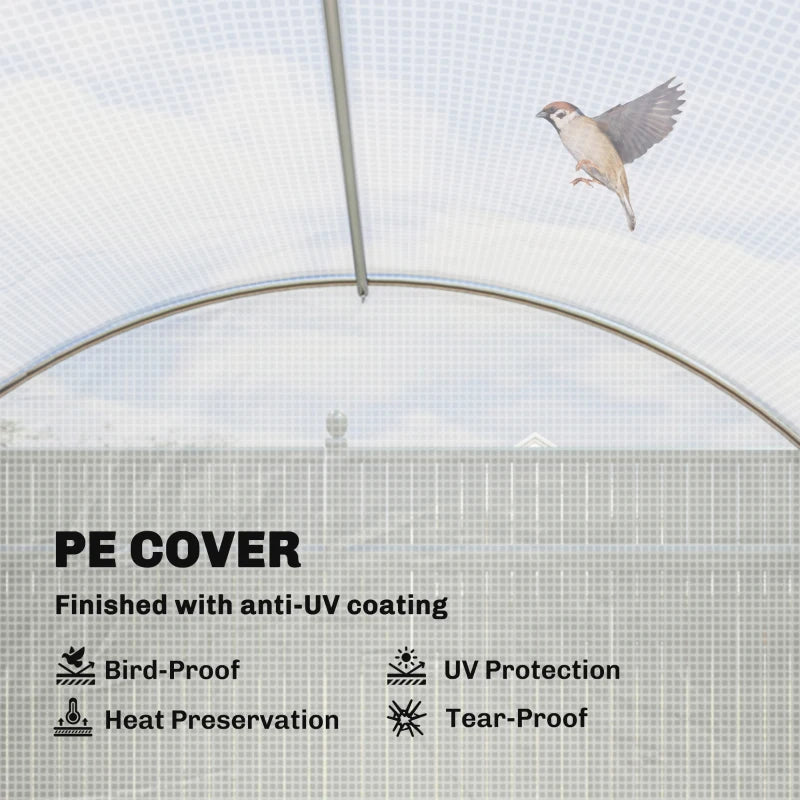 Walk-in Tunnel Greenhouse, Plant Hot House w/ Support Rods, Roll-up Mesh Door, Mesh Windows, 13'x9.8'x6.6', White