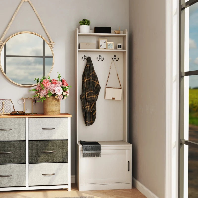 Modern Hall Tree with Shoe Storage Bench, Coat Rack and Shelves, White