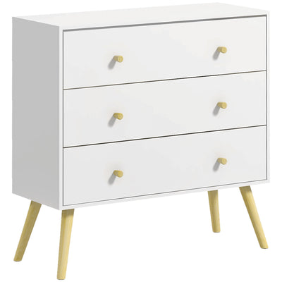 HOMCOM Elegant 3 Drawer Dresser Chest of Drawers with Wood Legs Handles for Living Room White 
