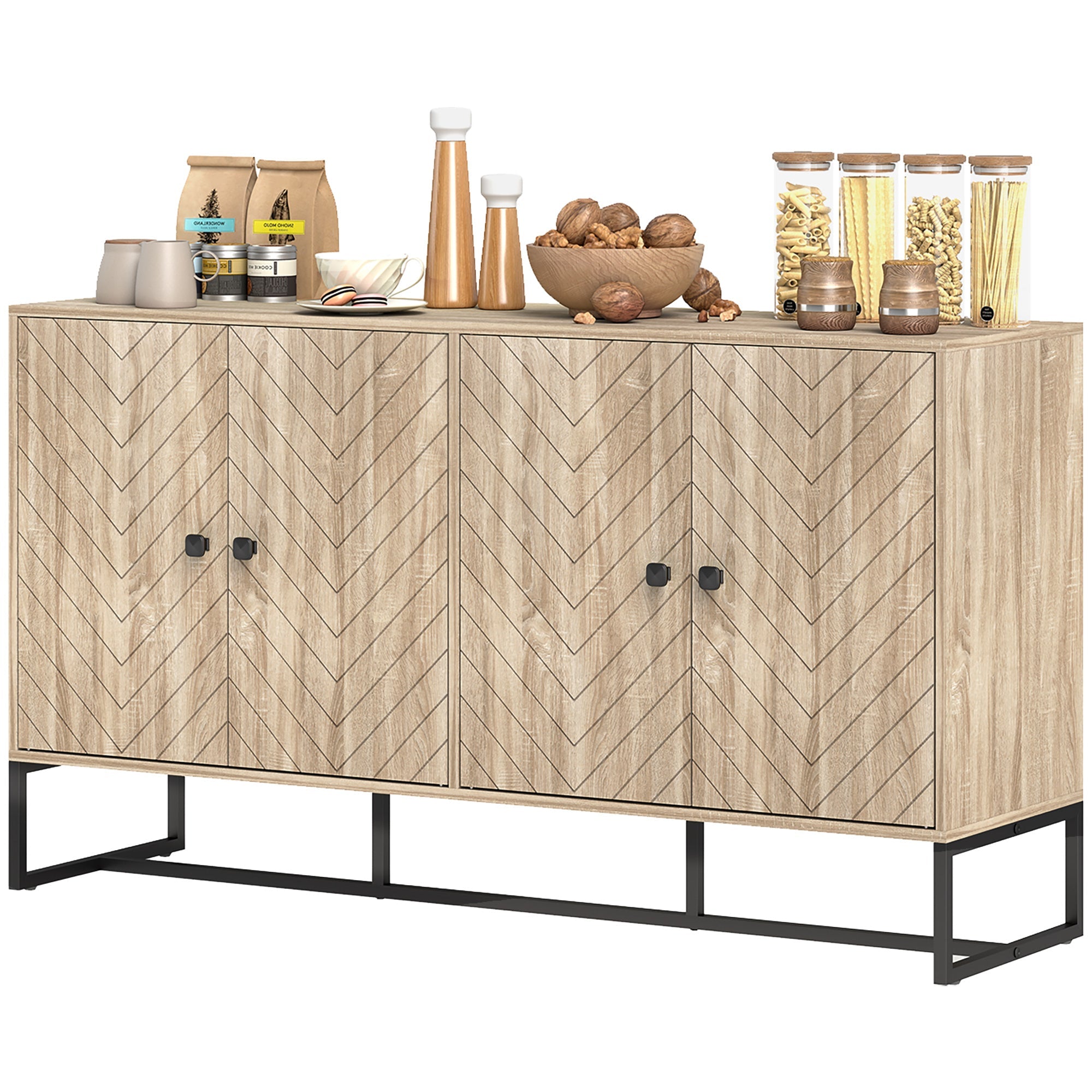 HOMCOM Sideboard Buffet Cabinet with 2 Adjustable Shelves and Steel Base, TV Stand, Coffee Bar Cabinet for Living Room, Oak 