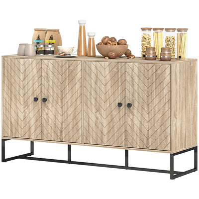 HOMCOM Sideboard Buffet Cabinet with 2 Adjustable Shelves and Steel Base, TV Stand, Coffee Bar Cabinet for Living Room, Oak 