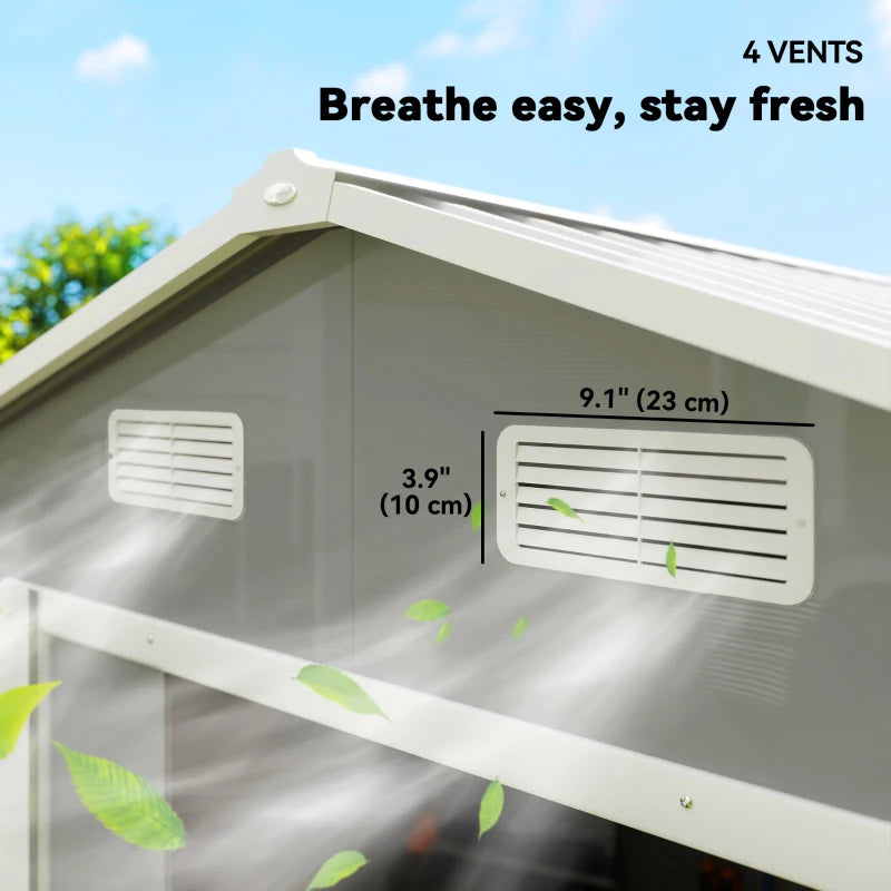 7.7' x 6.5' Outdoor Metal Garden Shed House Hut Gardening Tool Storage with Ventilation, Light Grey