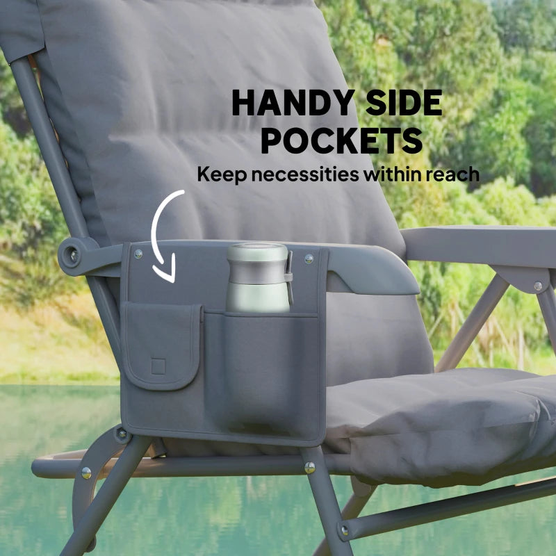 5-Level Reclining Camping Chair, Adjustable High Back Camping Chair with Side Pockets, Compact Camping Chair for Adults
