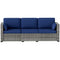 Outsunny 3-Seater Outdoor Sofa with Cushions, PE Rattan Conversation Patio Couch with Pillows for Garden, Poolside, Dark Blue