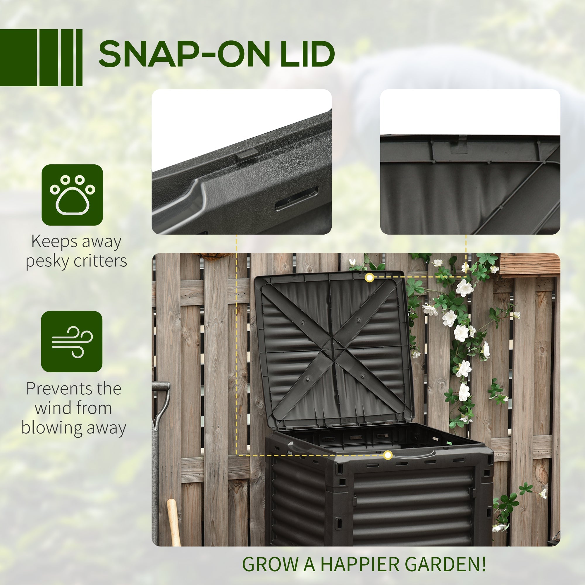 Outsunny Outdoor Compost Bin Garden Container, Fast Creation of Fertile Soil Aerating Compost Box, 80 Gallon, Green 