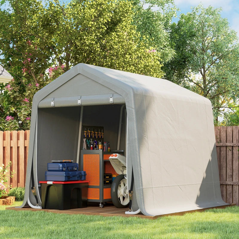 9.2' x 7.9' Garden Storage Tent, Patio Storage Shelter w/ Metal Frame and Double Zipper Doors, Light Grey