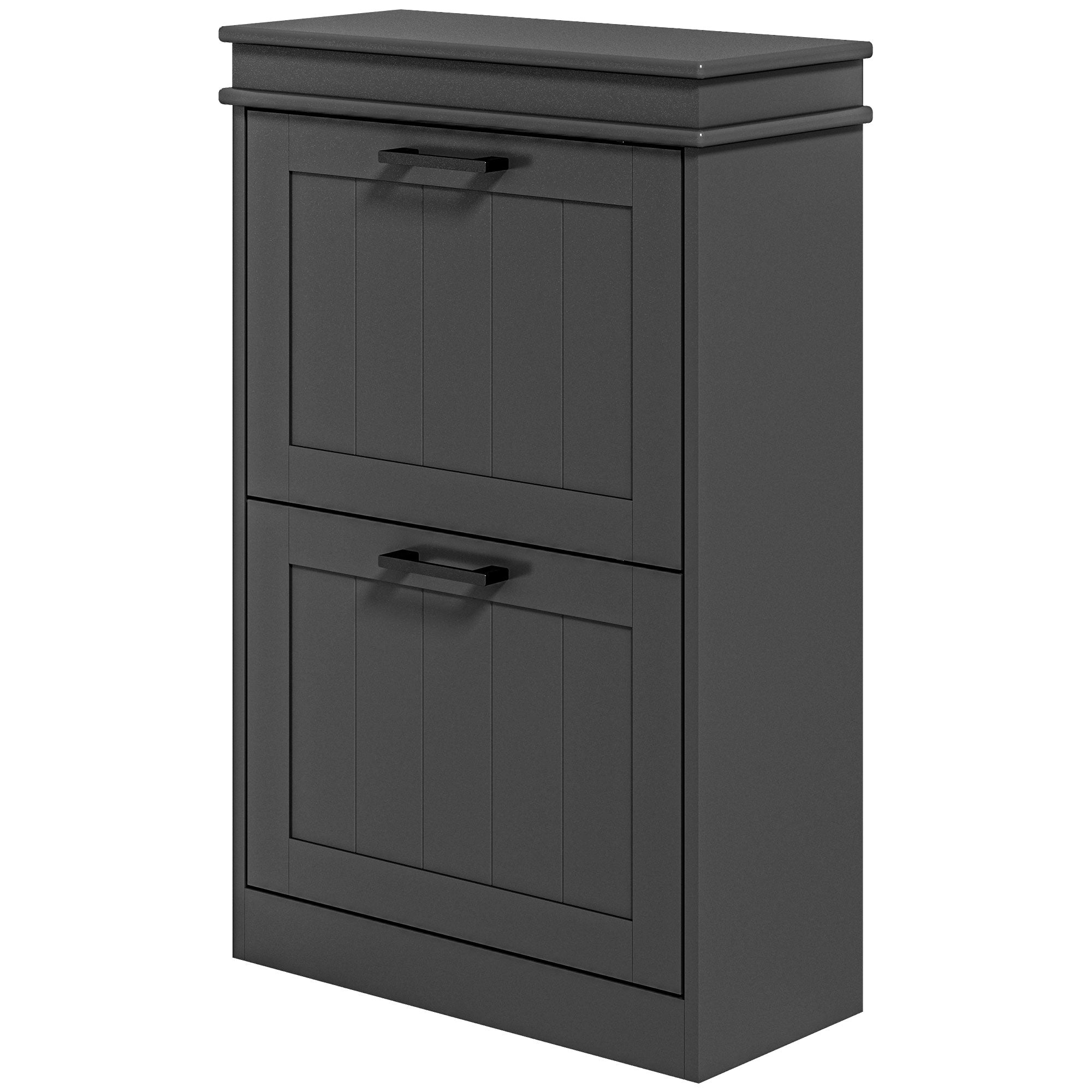 HOMCOM Compact Shoe Haven: 2 Flip Drawer Cabinet with Adjustable Shelves for 10 Pairs of Shoes, Black Finish 
