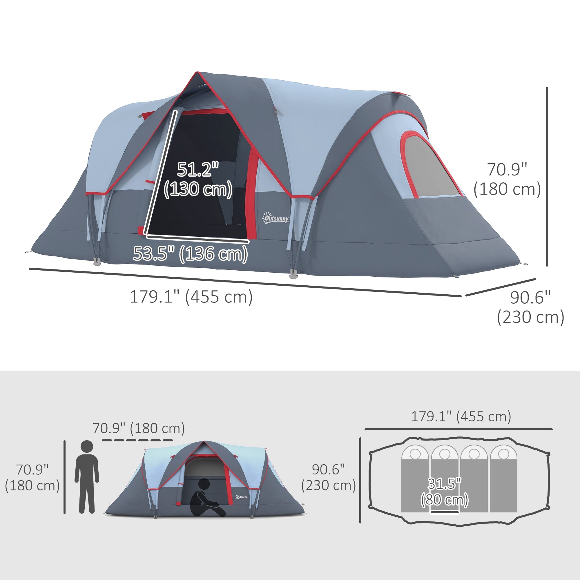 Outsunny 5-6 Person Outdoor Camping Tent, Dome Tent W/ Build-in Bag, Lighting Hook, Carrying Bag for Camping, Hiking & Traveling 