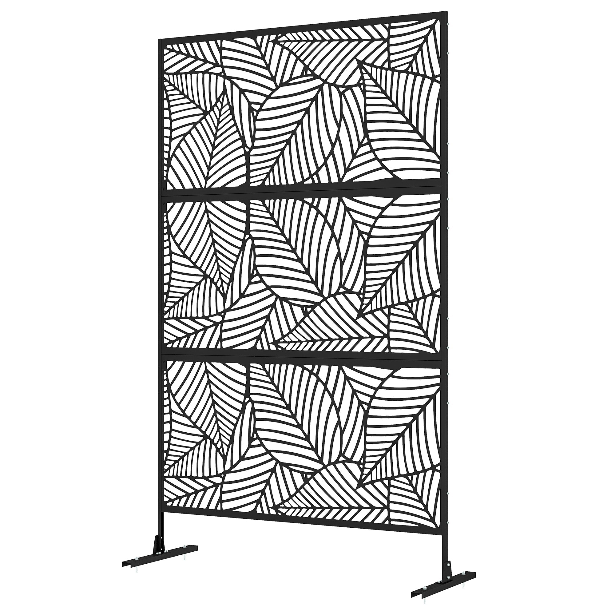 Outsunny 6.5FT Decorative Outdoor Divider, Metal Privacy Screen with Stand, Large Leaf Style, Black 