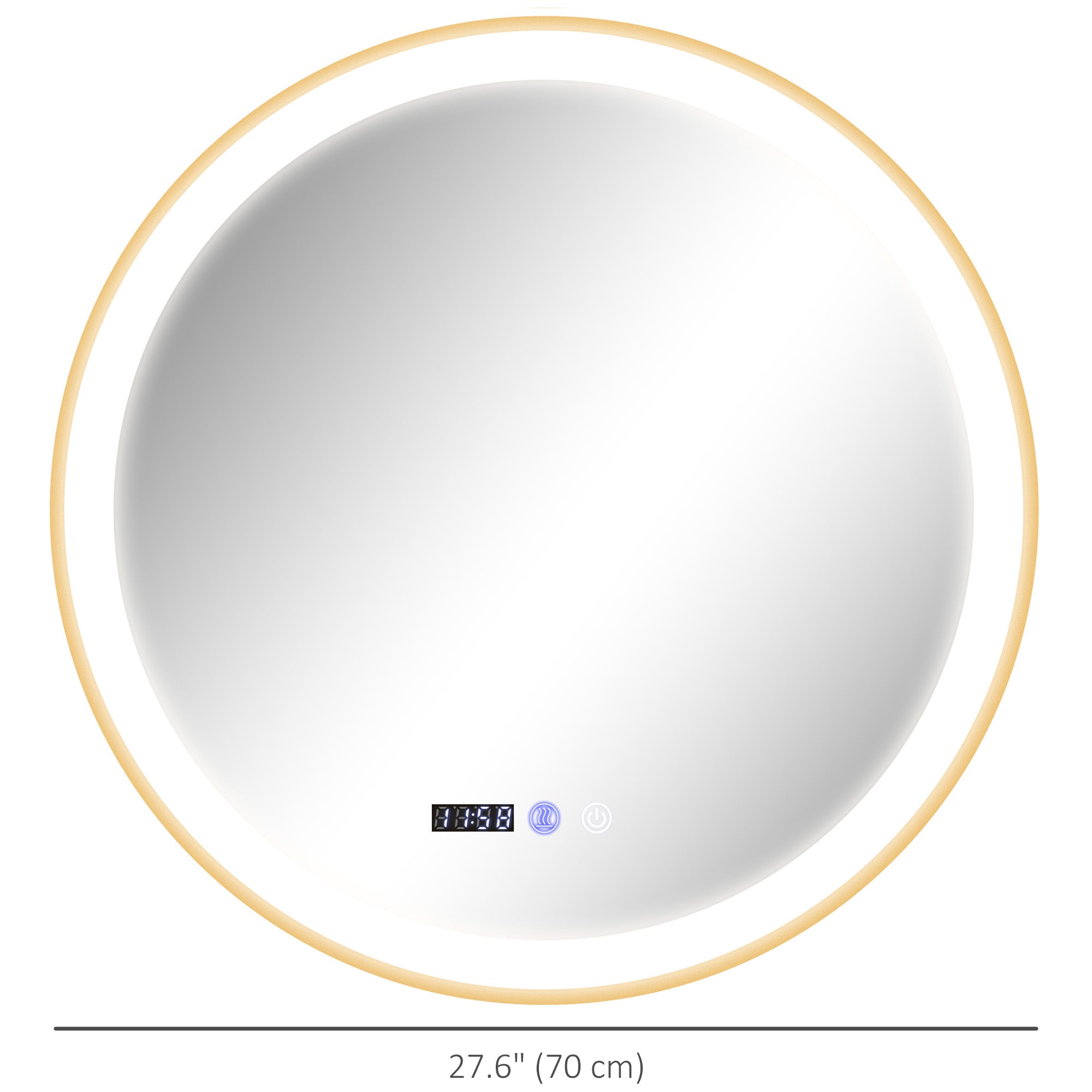 HOMCOM 28" Round Bathroom Mirror with LED Lights, Wall Mounted Vanity Mirror with Anti-Fog Pad, Time and Temp Display, Gold 