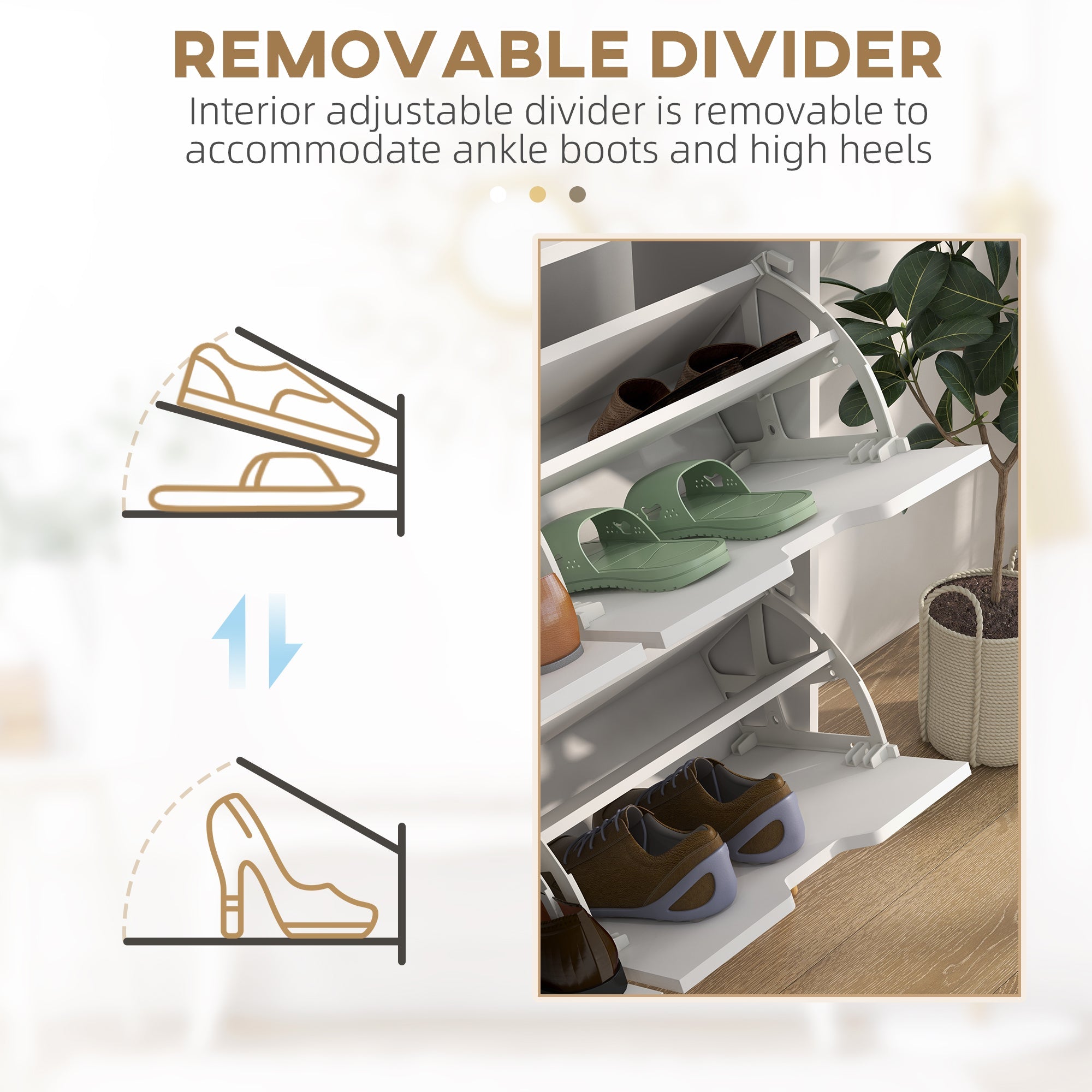 HOMCOM Shoe Storage Cabinet 4 Flip Drawers Adjustable Shelf Shoe Organizer 16 Pairs White Space Saving 