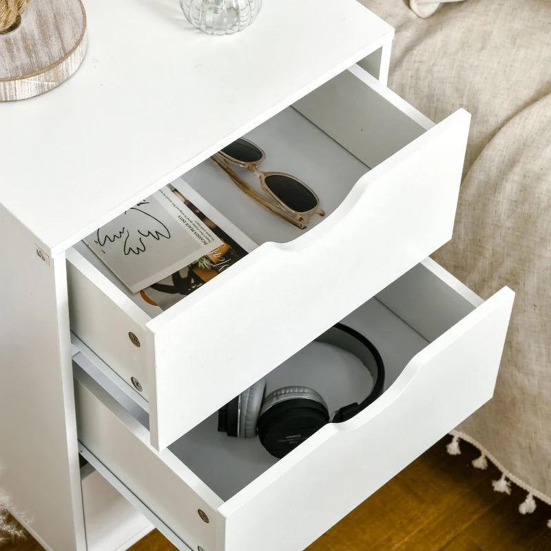 Bedside Table, Modern Nightstand with 3 Drawers, Side End Table with Wood Legs for Living Room, Bedroom, White
