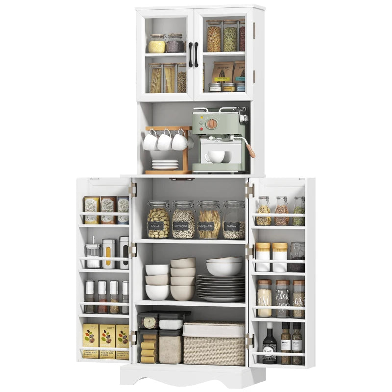 71" Kitchen Pantry Cabinet, Freestanding Kitchen Hutch with 8 Door Shelves, Adjustable Shelf and Acrylic Doors, White