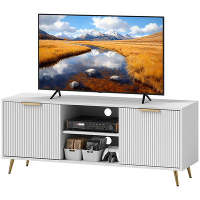 HOMCOM TV Stand with Storage for 55 Inch TV, Modern TV Cabinet with 2 Open Shelves and 2 Cabinets for Living Room, White 