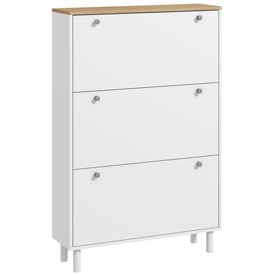 HOMCOM Narrow Shoe Storage Cabinet 3 Flip Drawers Adjustable Shelves Organizer for 24 Pairs White 