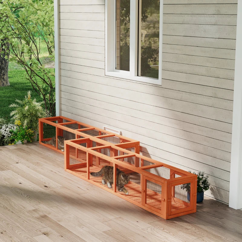 79" Long Cat Tunnel, Cat shelter L- Shape with Extendable Design, Cat Enclosure for Indoor/Outdoor Use, Orange