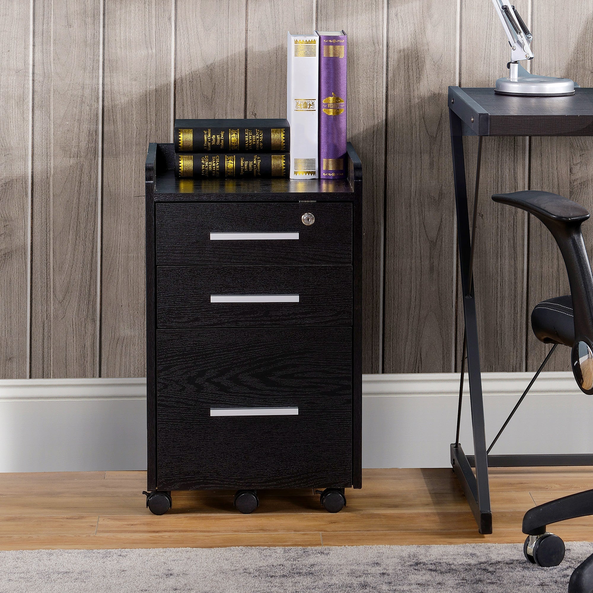 HOMCOM Mobile Filing Cabinet: 3-Drawer Vertical Unit with Lock & Wheels for Letter/Legal Docs, Black 