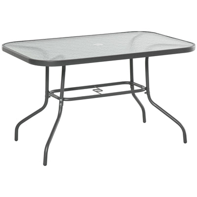 Outsunny Outdoor Patio Dining Table Metal w Tempered Glass Top Umbrella Hole Garden Furniture 47.25" x 31.5" 