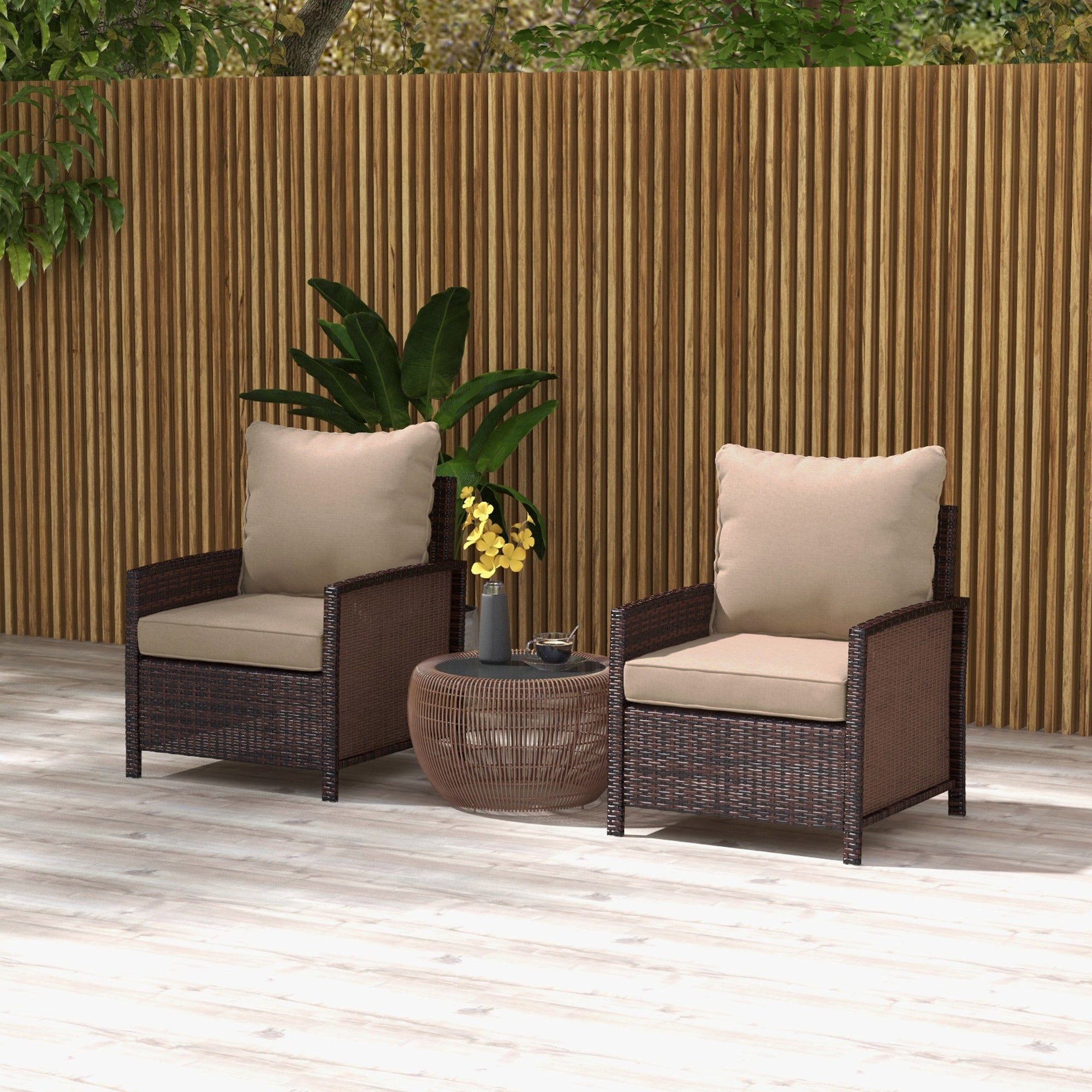 Outsunny 4-Piece Seat Cushion Pillows Replacement, Patio Chair Cushions Set with Back for Indoor Outdoor, Beige 